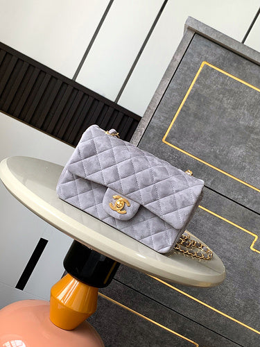 Velvet Quilted Flap Bag with Chain Strap