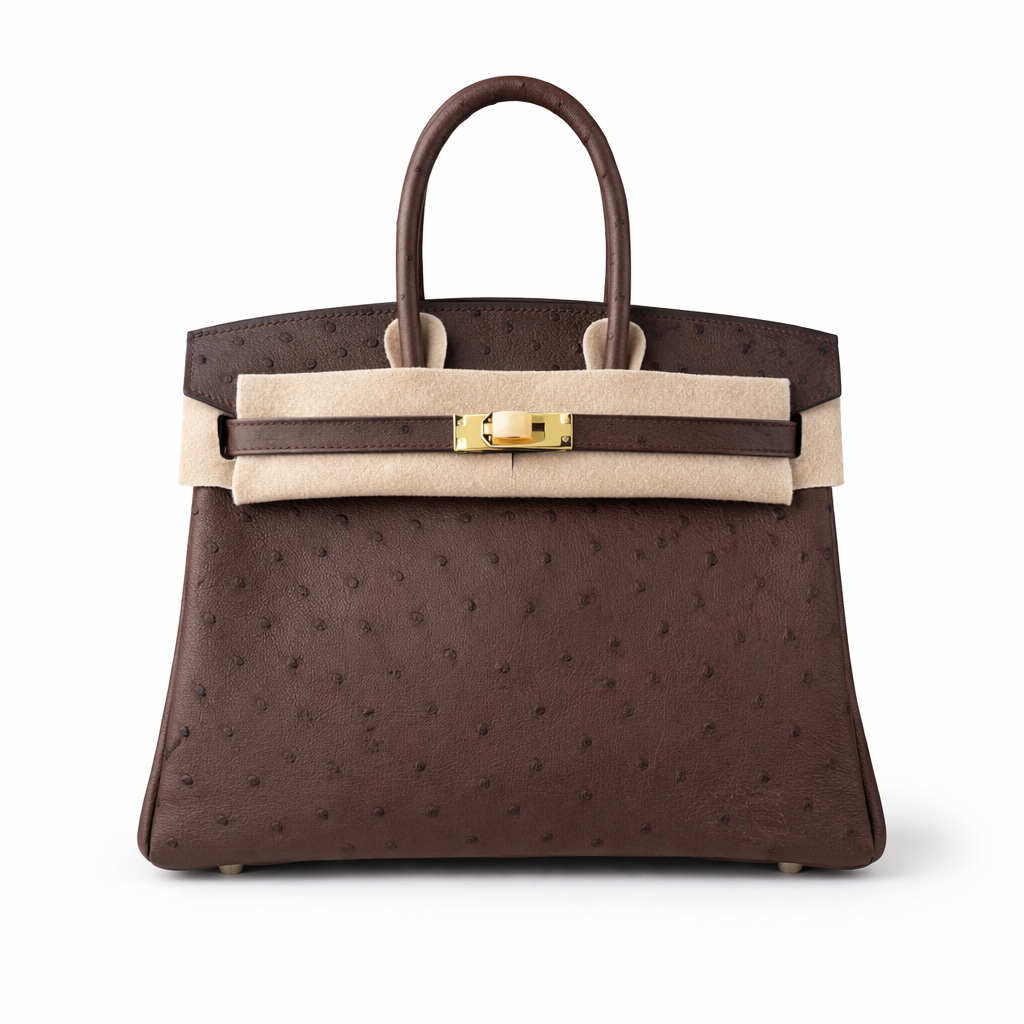 Hermès Birkin 25 Ostrich leather Coffee color / Gold Hardware 01
