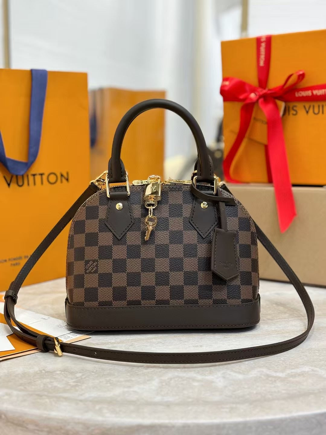 Dome Satchel with Checker Pattern