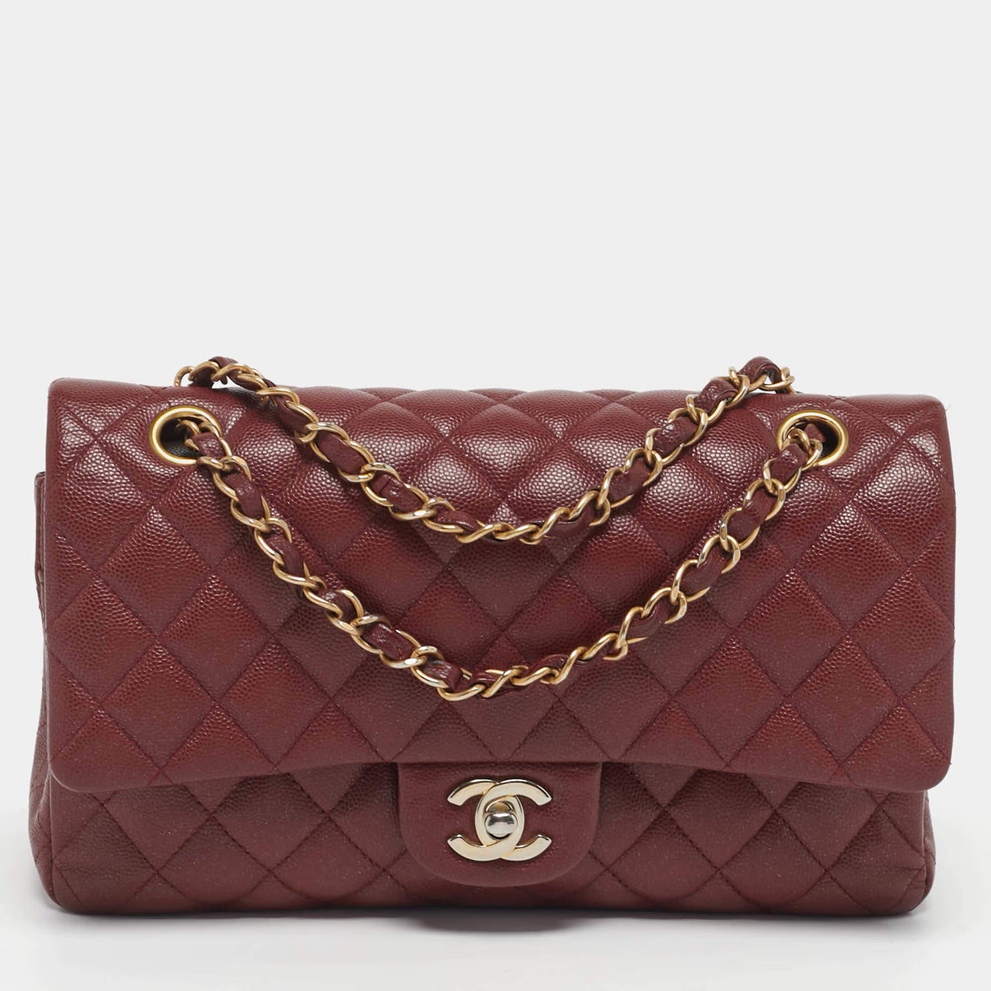 Chanel Caviar Leather Burgundy Gold Hardware Medium 25cm 01