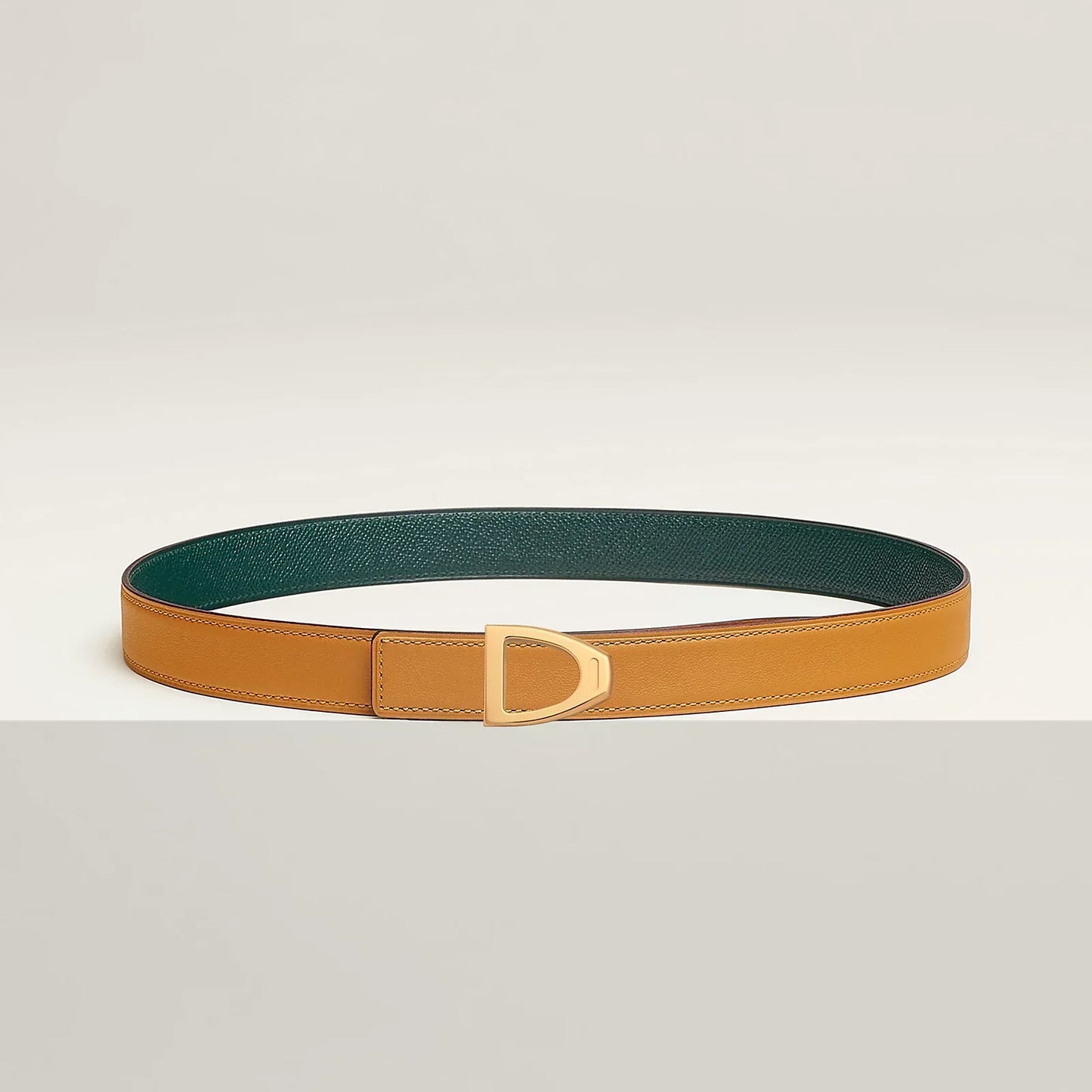 NATUREL SABLE / ORANGE FIELD-SÉSAME / VERT CYPRÈS CAVALIERE BELT BUCKLE & REVERSIBLE LEATHER STRAP 24 MM