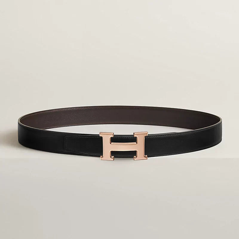 VERT-DE-GRIS / GOLD - NOIR / ÉBÈNE H BELT BUCKLE & REVERSIBLE LEATHER STRAP 32 MM