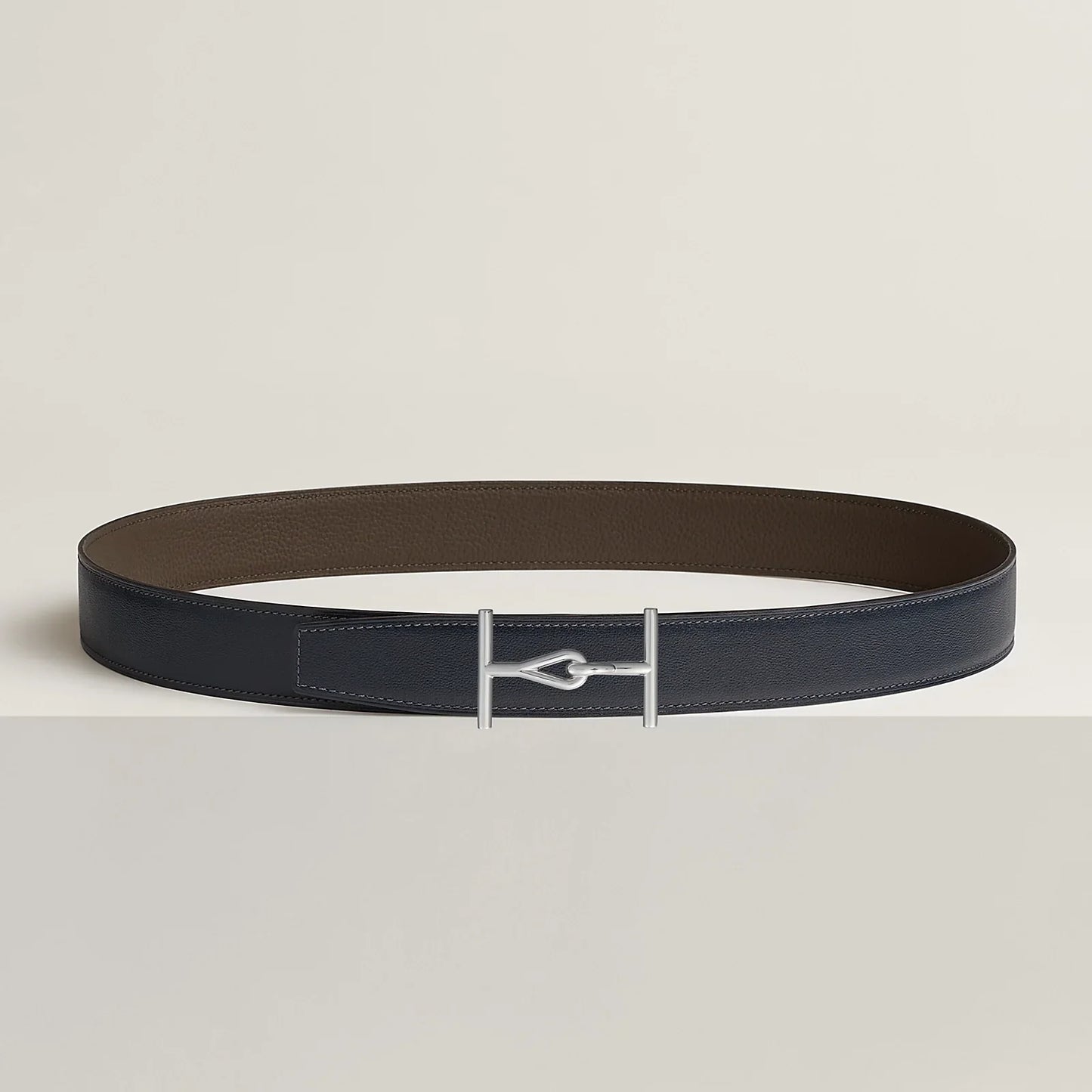 NOIR / GOLD-BLEU MARINE / ÉCORCE JUMBO BELT BUCKLE & REVERSIBLE LEATHER STRAP 32 MM