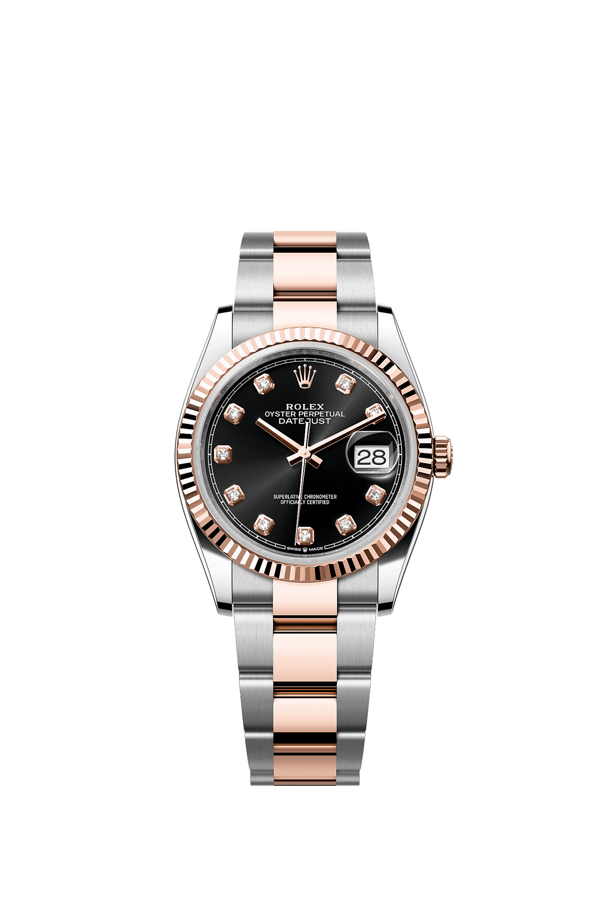 Datejust 36 Oystersteel Everose Gold Bright Black Diamond Dial Oyster Bracelet 36mm Self-Winding Watch