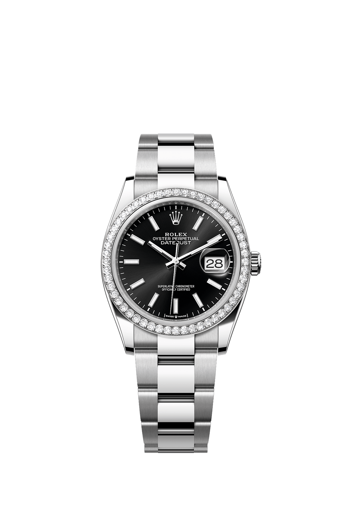 Datejust 36 36mm Oystersteel White Gold Bright Black Diamond Dial Diamond Bezel Oyster Bracelet Self-Winding Watch