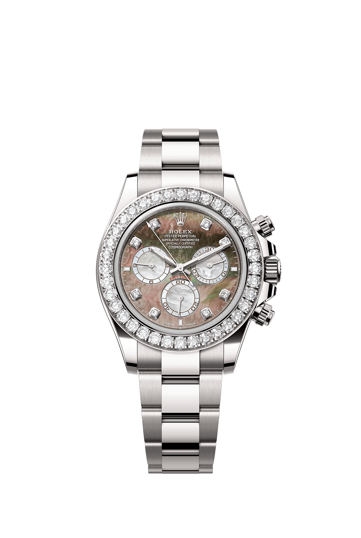 Cosmograph Daytona Oyster Chronograph Watch 40mm 18ct White Gold Diamond Bezel Black Mother-Of-Pearl Dial