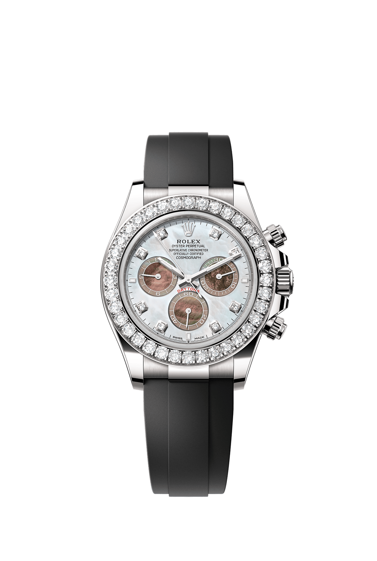 Cosmograph Daytona Oyster Chronograph Watch 40mm 18ct White Gold Diamond-Set Bezel White Black Mother-Of-Pearl Dial