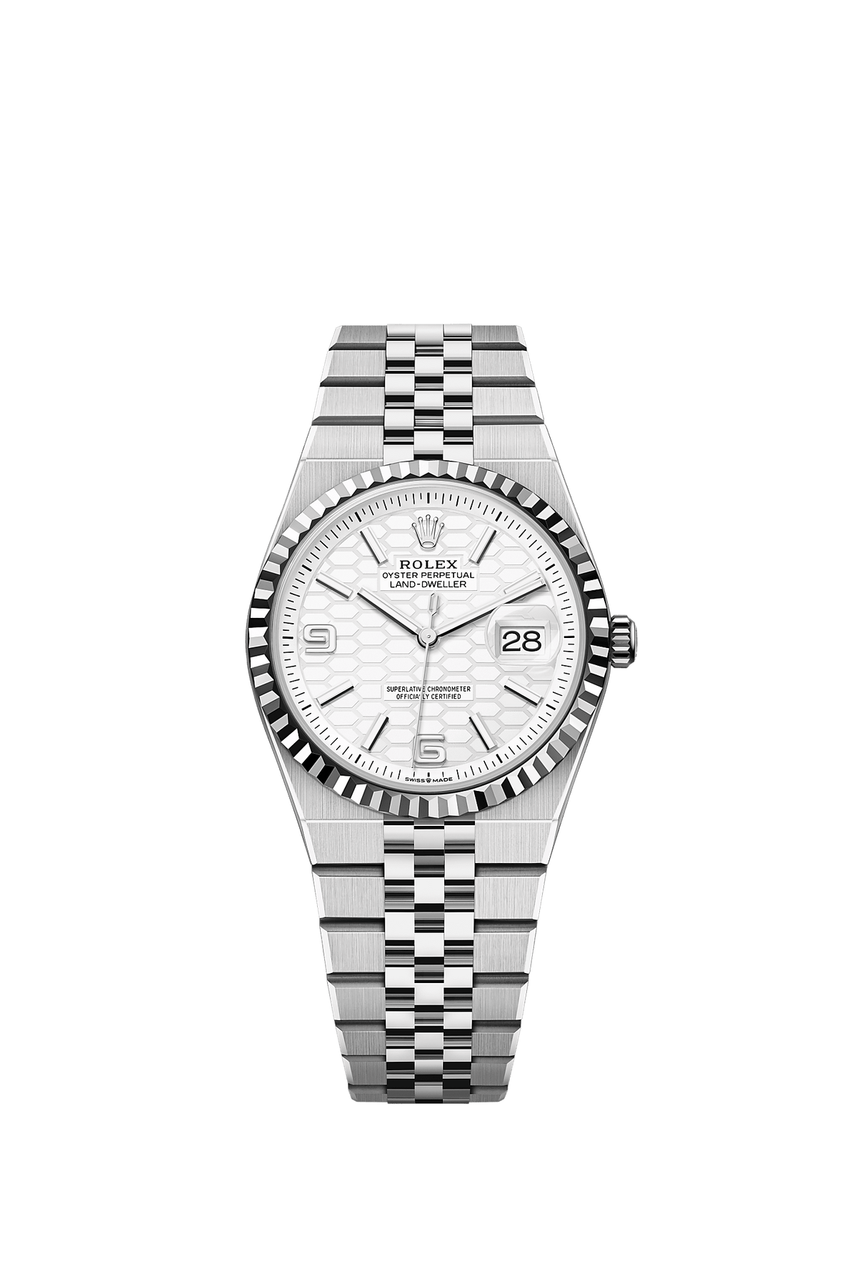 Land-Dweller 36 Oystersteel White Gold Intense White Honeycomb Dial Flat Jubilee Bracelet 36mm Self-Winding Watch
