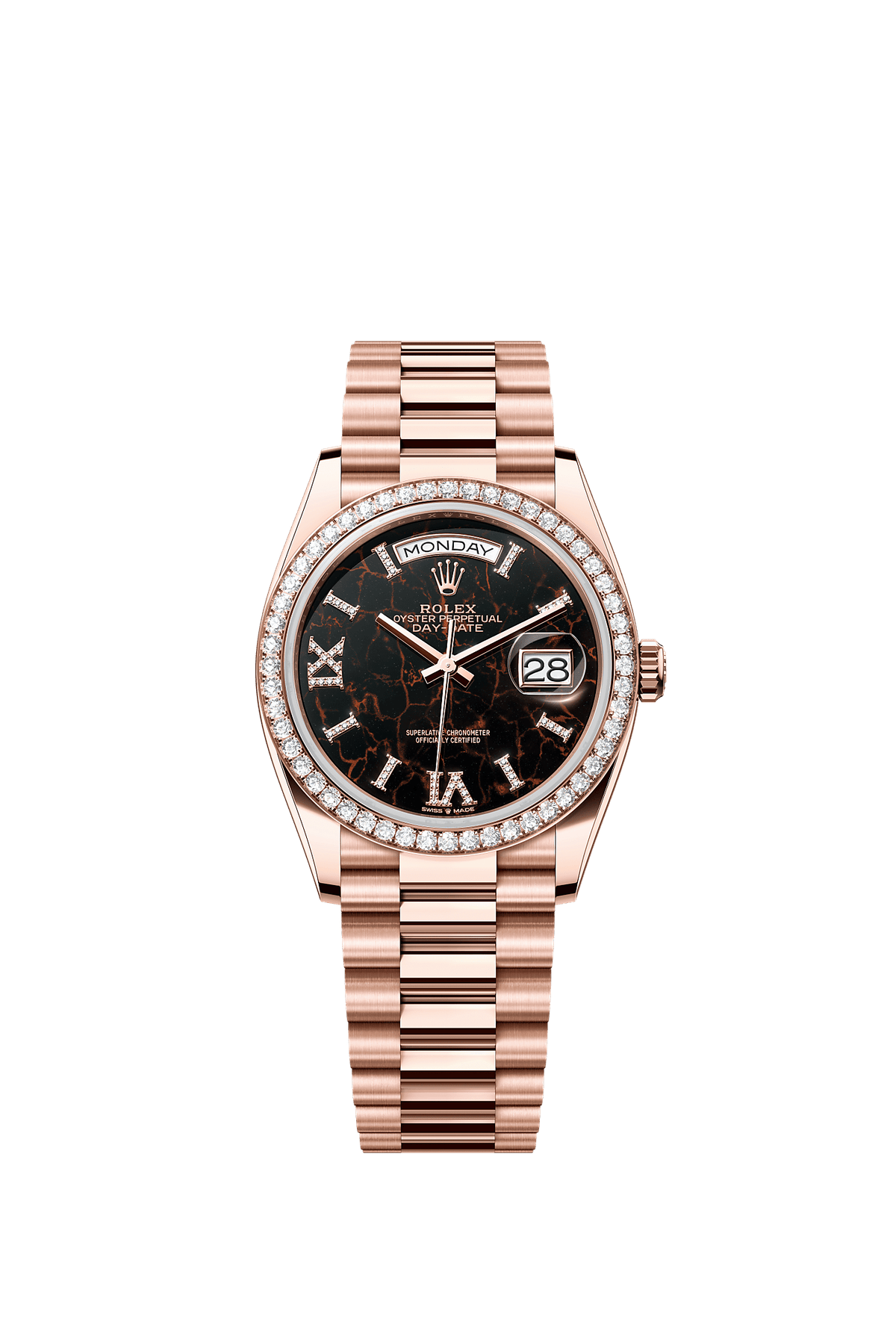 Day-Date 36 Oyster Perpetual Chronometer Watch 36mm 18ct Everose Gold Eisenkiesel Diamond Dial President Bracelet