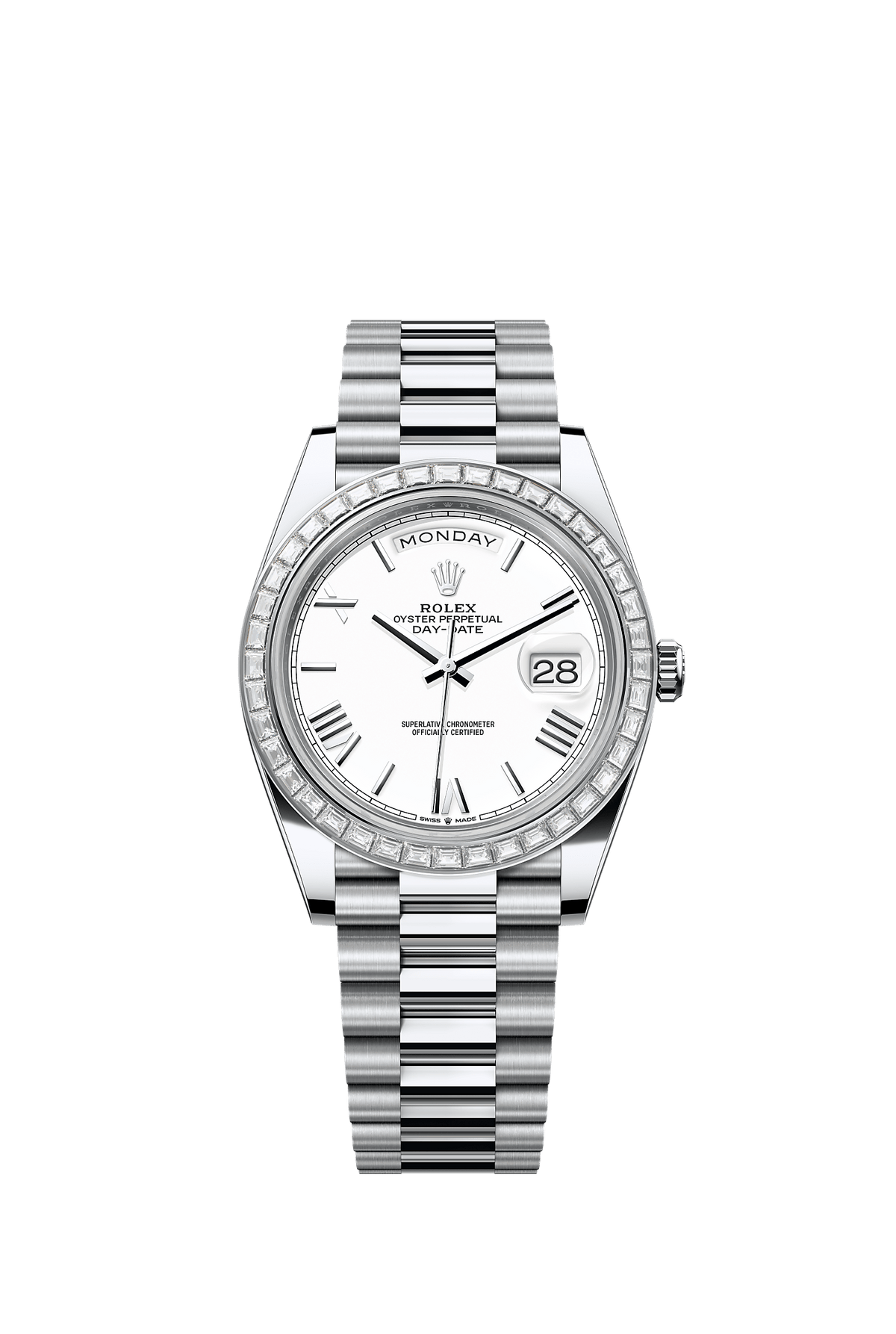 Day-Date 40 40mm 950 Platinum White Diamond Dial Diamond-Set Bezel President Bracelet Self-Winding Watch
