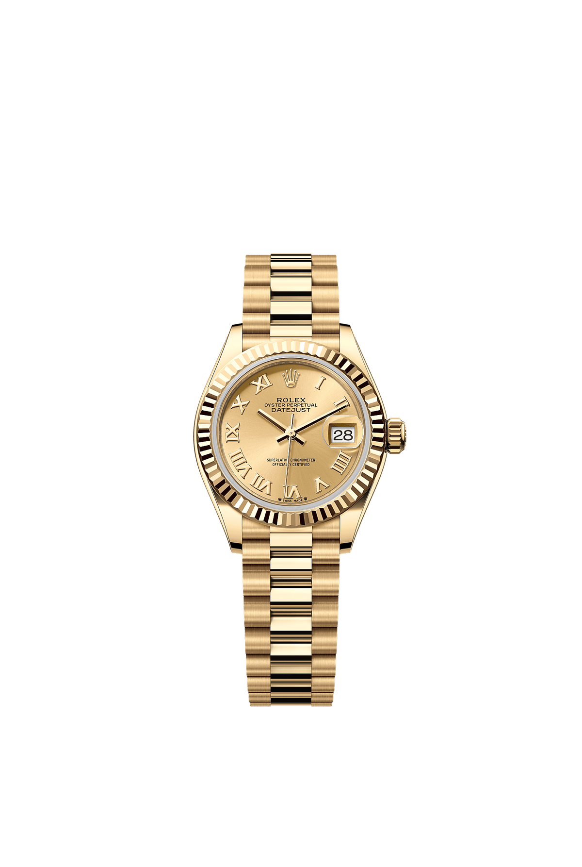 Lady-Datejust Oyster Chronometer Watch 28mm 18ct Yellow Gold Champagne Dial President Bracelet