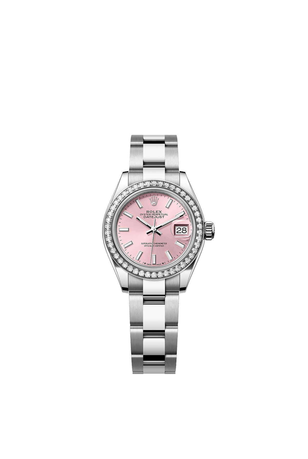 Lady-Datejust 28 Oystersteel White Gold Pink Dial Diamond Bezel Oyster Bracelet 28mm Self-Winding Watch