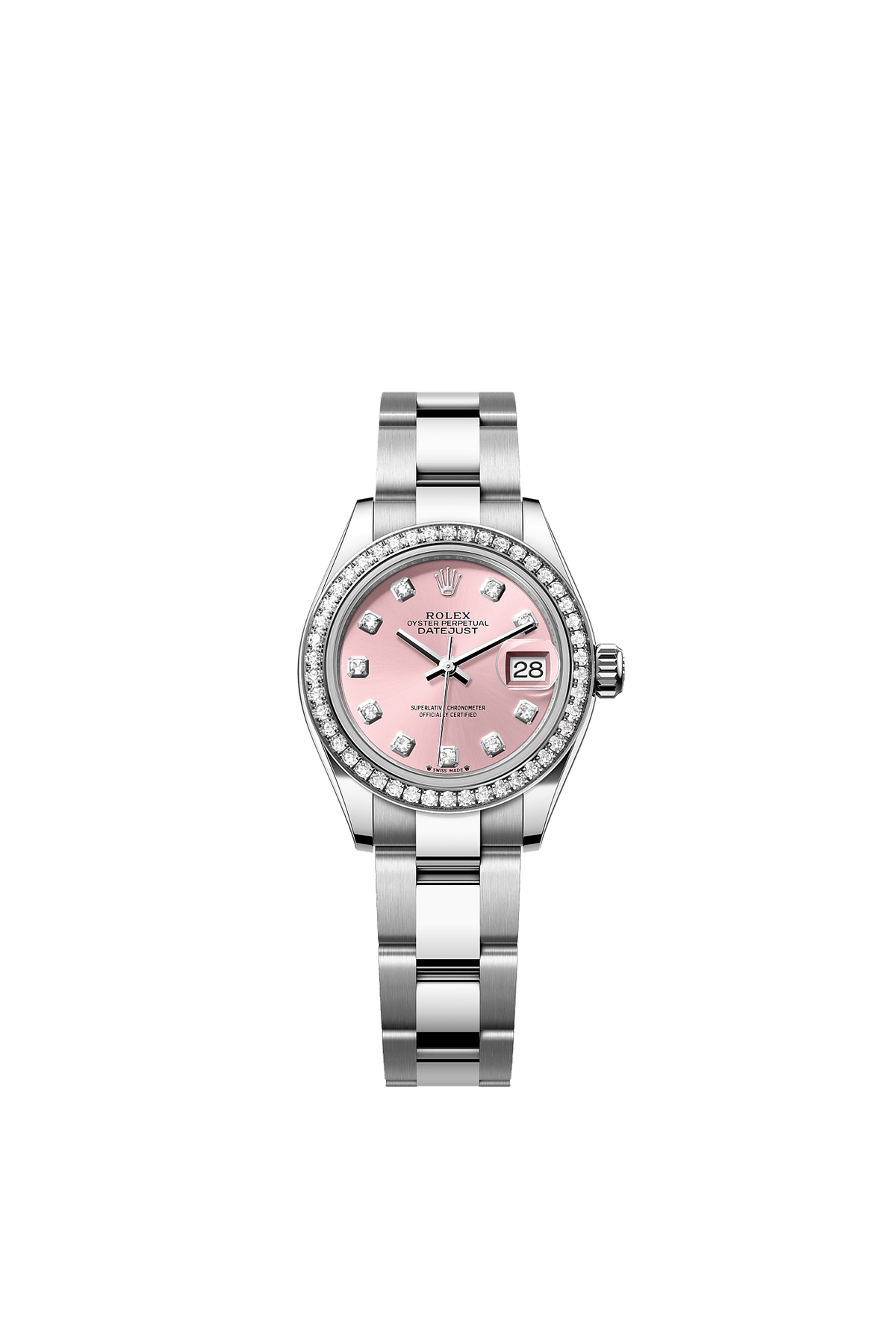 Lady-Datejust 28 Oystersteel White Gold Pink Diamond Dial Oyster Bracelet 28mm Self-Winding Watch