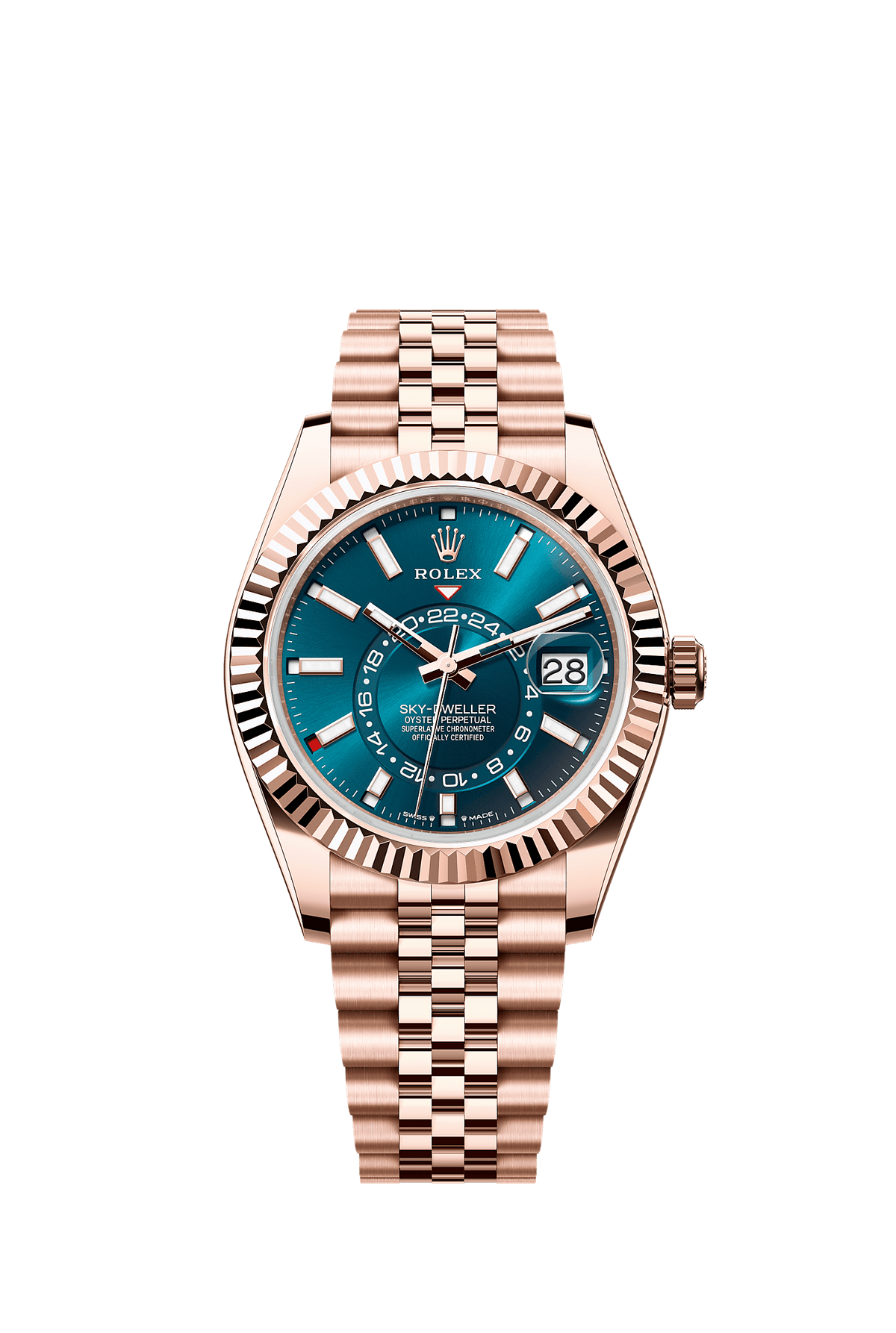 Sky-Dweller 42 Oyster Perpetual Chronometer Watch 42mm 18ct Everose Gold Blue-Green Dial Jubilee Bracelet