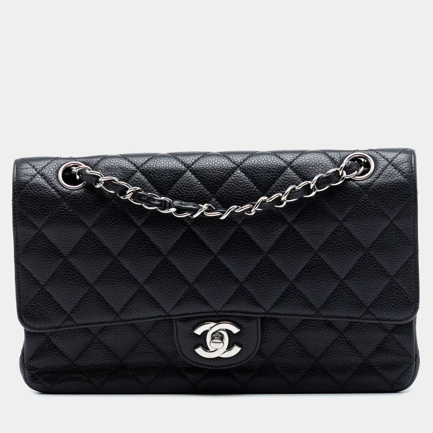 Chanel Caviar Leather black Silver Hardware Medium 25cm 01
