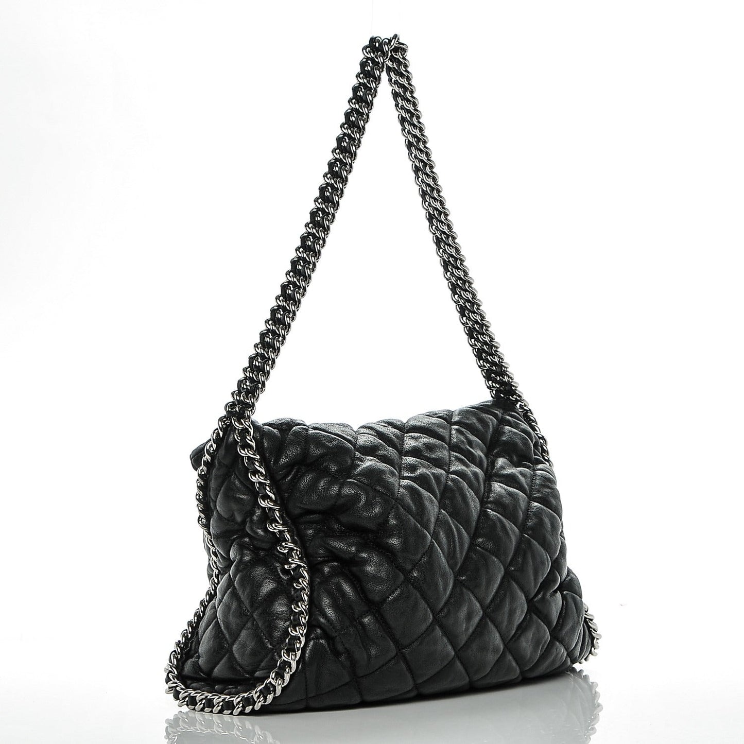 Washed Lambskin Chain Around Hobo Black