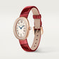 Baignoire Mini 18K Rose Gold Diamond Silvered Dial Red Alligator Strap Watch
