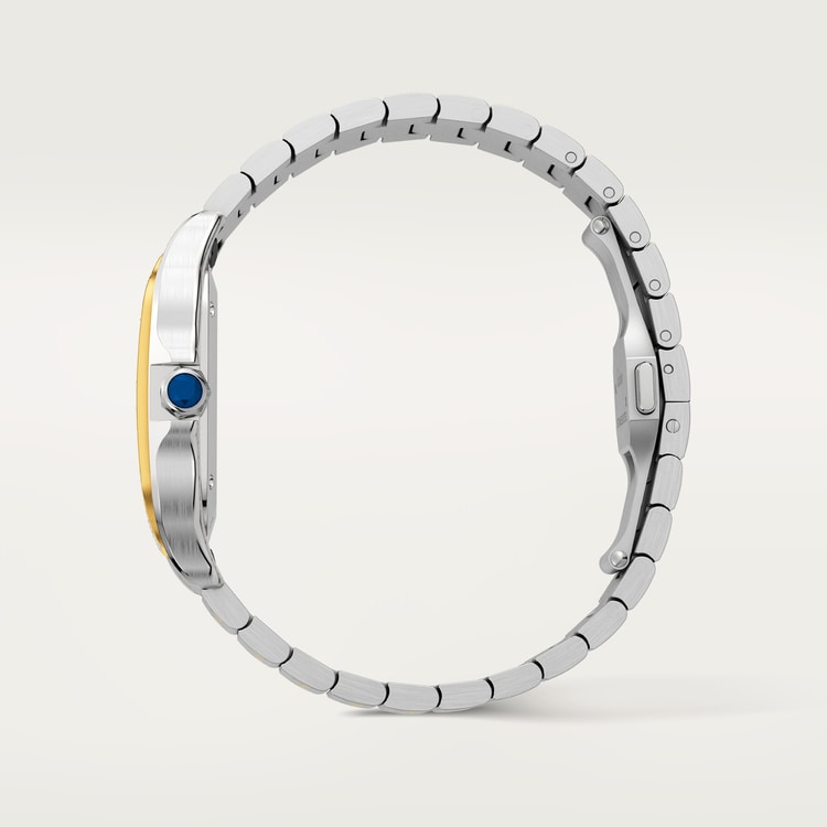 Santos de Cartier Medium 35.1mm Steel Yellow Gold Bezel Diamond-Set Golden Sunray Dial Steel Bracelet Self-Winding Watch