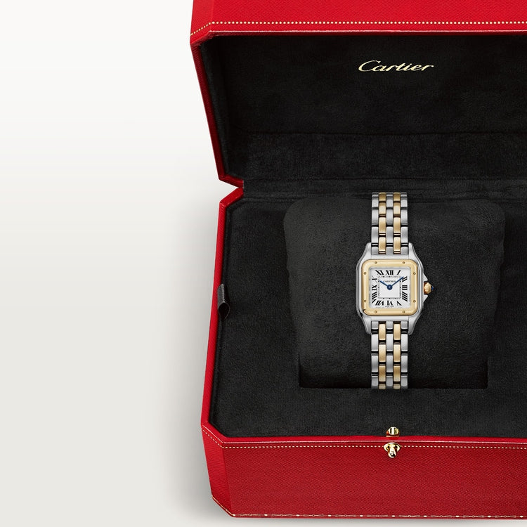 Panthère Small 30.3mm x 22.0mm Yellow Gold and Steel Blue Spinel Crown Silver Dial Gold and Steel Bracelet Quartz Watch