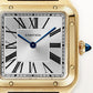 Santos-Dumont Large 43.5mm x 31.4mm Yellow Gold Blue Crown Silvered Satin-Finish Dial Navy Blue Alligator Leather Strap Manual-Winding Watch