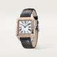 Santos-Dumont Large 43.5mm x 31.4mm Rose Gold Steel Blue Crown Silver Sunray Dial Alligator Leather Strap Quartz Watch