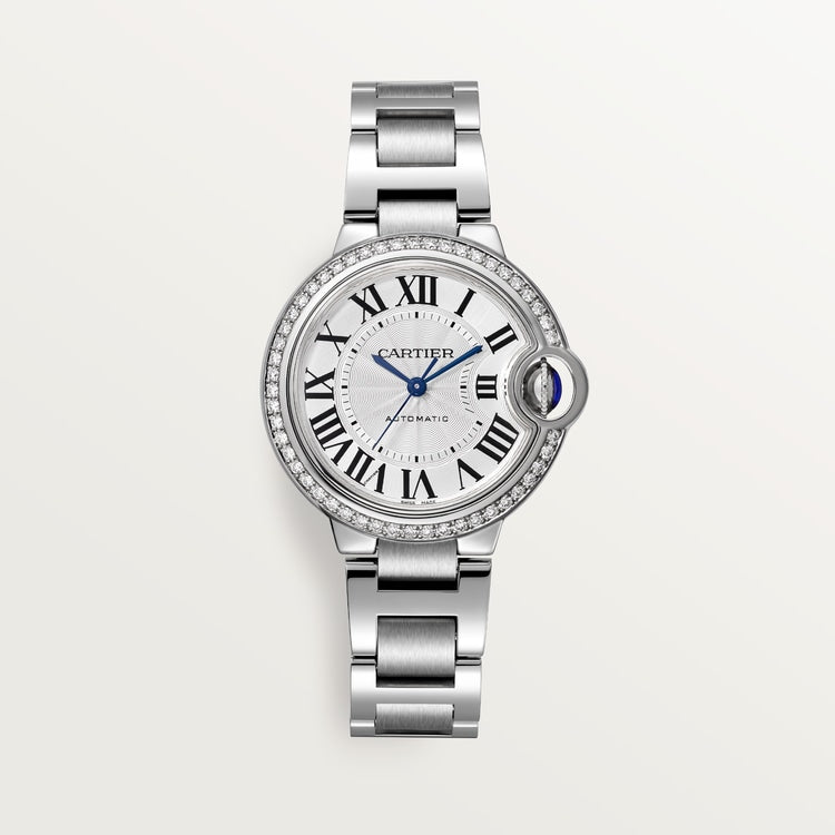 Ballon Bleu 33mm Steel Automatic Diamond Bezel Silver Guilloché Dial Steel Bracelet Watch