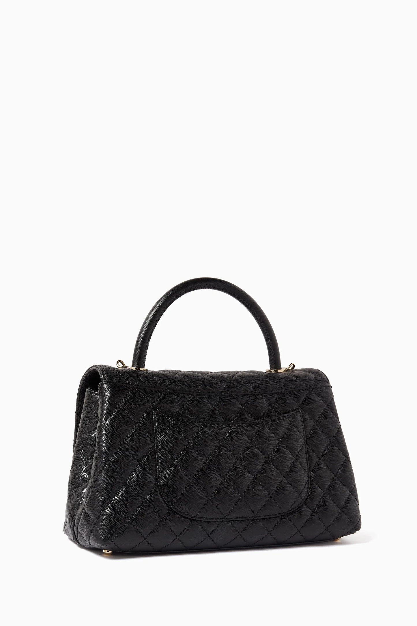 Chanel Coco Black Quilted Caviar Leather Top Handle Bag Small size 01