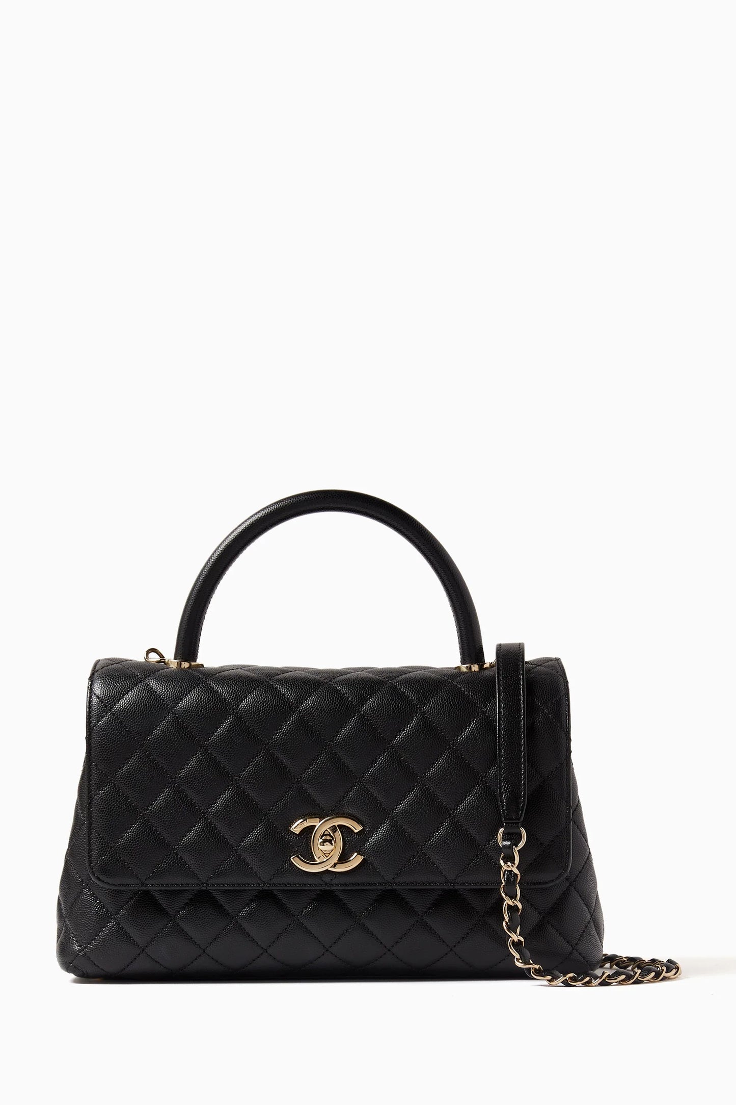 Chanel Coco Black Quilted Caviar Leather Top Handle Bag Small size 01