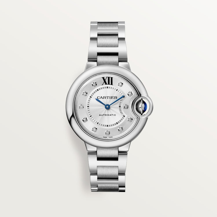 Ballon Bleu 33mm Steel Automatic Silver Guilloché Diamond Dial Steel Bracelet Watch