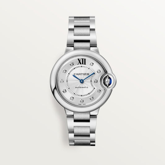 Ballon Bleu 33mm Steel Automatic Silver Guilloché Diamond Dial Steel Bracelet Watch