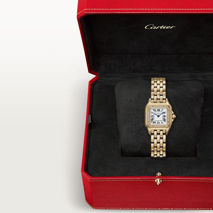Panthère Small 30.3mm x 22.0mm Yellow Gold Diamond Bezel Diamond Crown Silvered Dial Yellow Gold Bracelet Quartz Watch