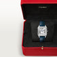 Santos-Dumont Small 38mm x 27.5mm Steel Blue Crown Silver Sunray Dial Navy Blue Alligator Strap Quartz Watch