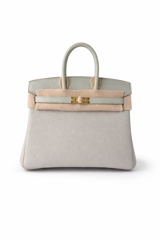 Hermès Birkin 25 Crocodile Touch in togo leather Light grey color / Gold  Hardware 01