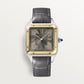 Santos-Dumont Large 43.5mm x 31.4mm Steel Yellow Gold Bezel Gray Dial Alligator Strap Quartz Watch