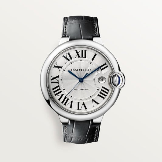 Ballon Bleu 42mm Steel Automatic Silver Guilloché Dial Leather Strap Watch