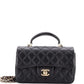 Chanel Flap Bag with Top Handle Black Lambskin Light Gold Hardware