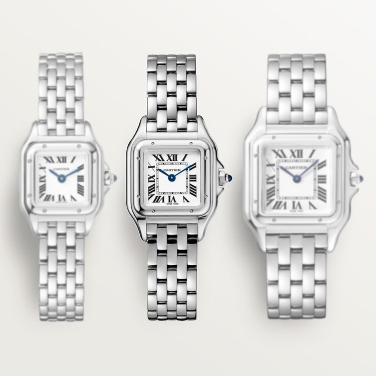 Panthère de Cartier Watch Small Model 30mm x 23mm Steel Blue Crown Silvered Dial Steel Bracelet Quartz Watch