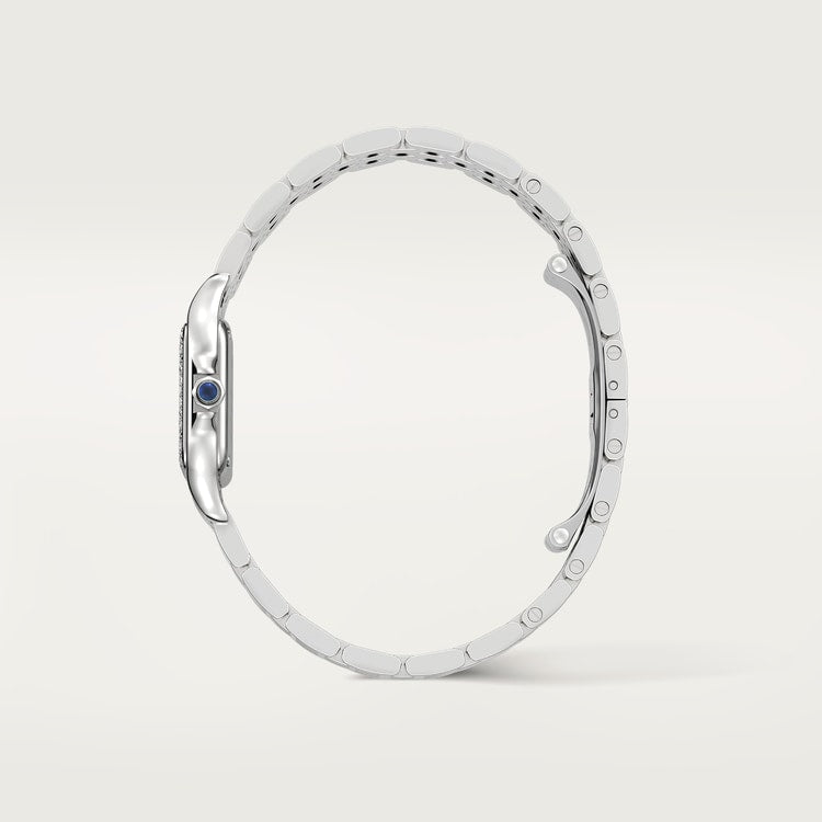 Panthère de Cartier Small 23mm x 30mm Steel Diamond Bezel Blue Crown Silver Dial Steel Bracelet Quartz Watch