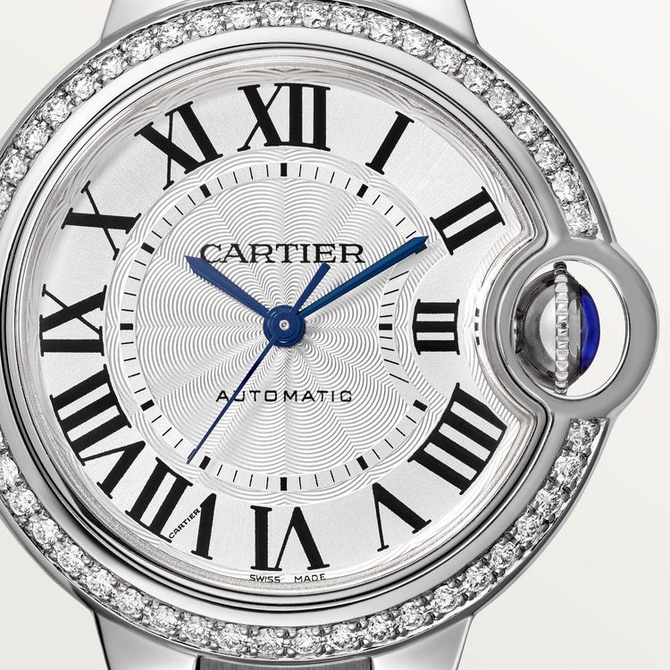 Ballon Bleu 33mm Steel Diamond Bezel Silvered Flinqué Dial Steel Bracelet Automatic Watch