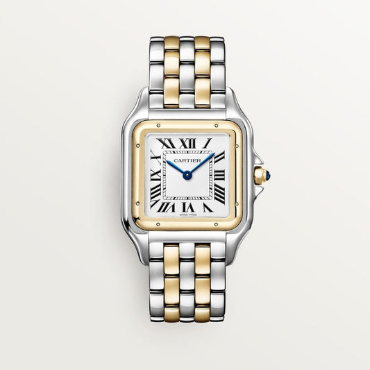 Panthère de Cartier Large 42mm x 31mm Yellow Gold Steel Blue Crown Silvered Dial Yellow Gold Steel Bracelet Quartz Watch