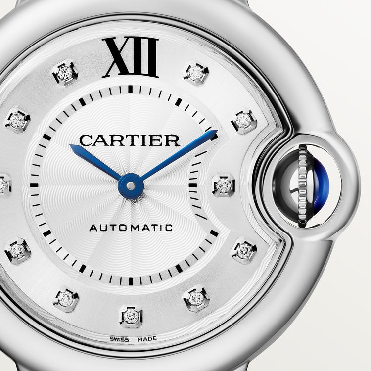 Ballon Bleu 33mm Steel Automatic Silver Guilloché Diamond Dial Steel Bracelet Watch