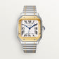 Santos de Cartier Medium 35.1mm Steel Yellow Gold Blue Crown Silvered Opaline Dial Steel Bracelet Automatic Watch