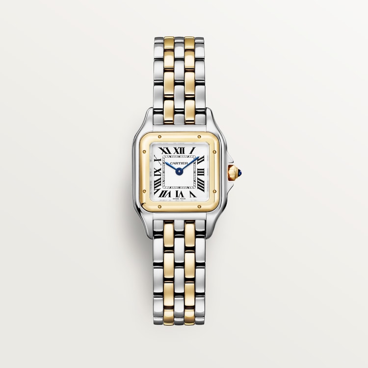 Panthère Small 30.3mm x 22.0mm Yellow Gold and Steel Blue Spinel Crown Silver Dial Gold and Steel Bracelet Quartz Watch