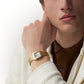 Santos de Cartier Small 34.5mm x 27mm Yellow Gold Blue Crown Silver Sunray Dial Yellow Gold Bracelet Quartz Watch