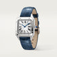 Santos-Dumont Small 38mm x 27.5mm Steel Blue Crown Silver Sunray Dial Navy Blue Alligator Strap Quartz Watch