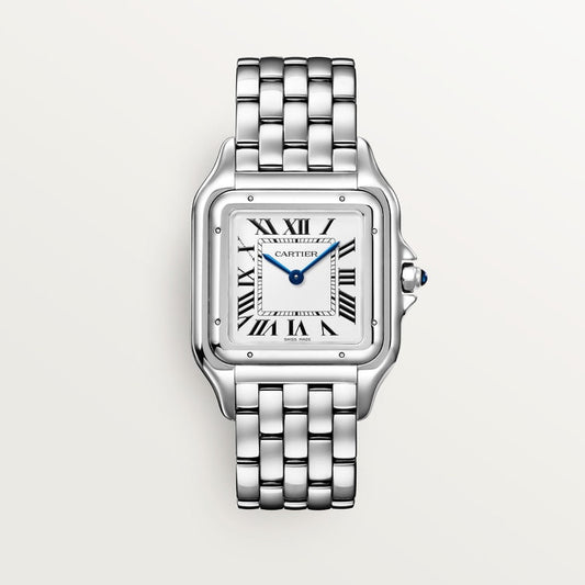 Panthère de Cartier Large 42mm x 31mm Steel Blue Crown Silver Dial Steel Bracelet Quartz Watch