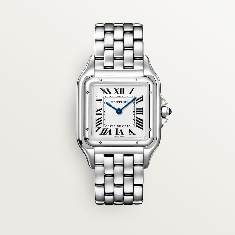 Panthère de Cartier Large 42mm x 31mm Steel Blue Crown Silvered Dial Steel Bracelet Quartz Watch