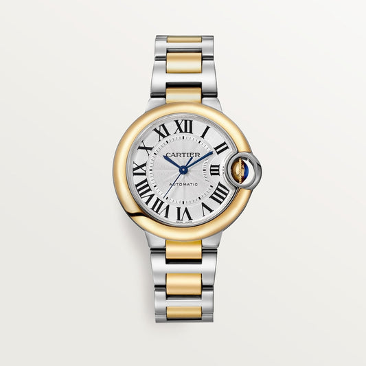 Ballon Bleu 33mm Steel Yellow Gold Automatic Silver Guilloché Dial Two-Tone Bracelet Watch