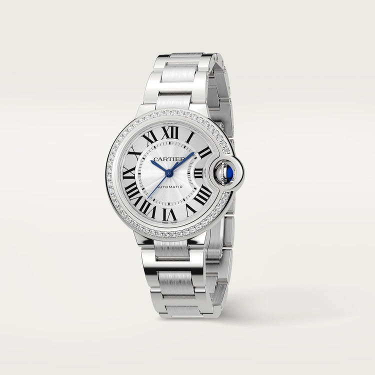 Ballon Bleu 33mm Steel Diamond Bezel Silvered Flinqué Dial Steel Bracelet Automatic Watch