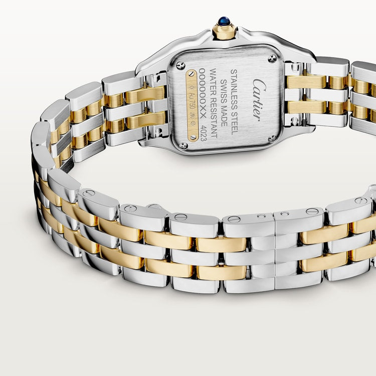 Panthère Small 30.3mm x 22.0mm Yellow Gold and Steel Blue Spinel Crown Silver Dial Gold and Steel Bracelet Quartz Watch